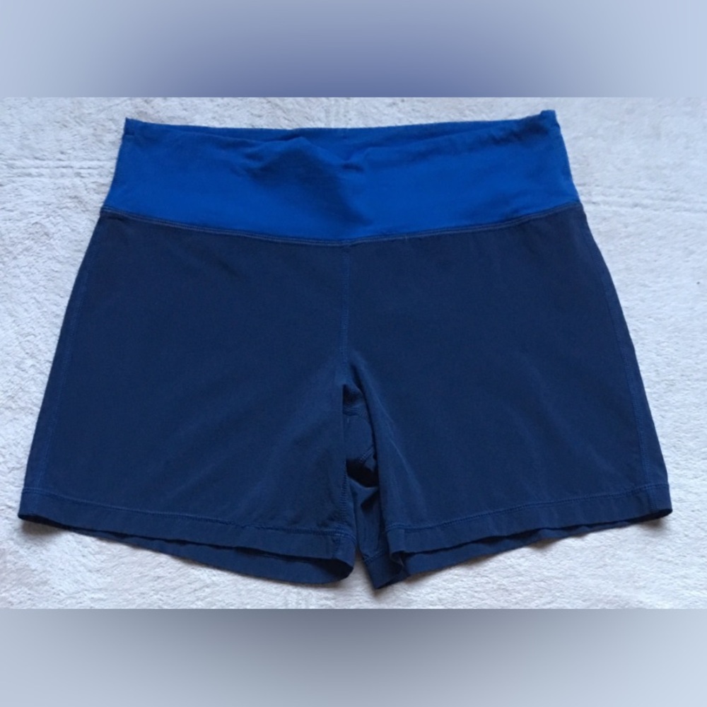LULULEMON Women's High-Waisted Shorts, Size 2, Blue, Stretchy, Ties at Waist EUC